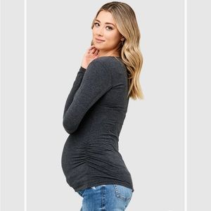 Ripe Maternity - Organic Cotton Long Sleeve Top - Gray Size Large